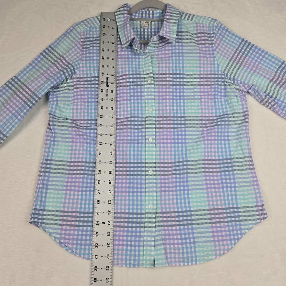 LL Bean Plaid Shirt‎ Women's Large Green Blue Gingham Button Up Shirt - Picture 5 of 7